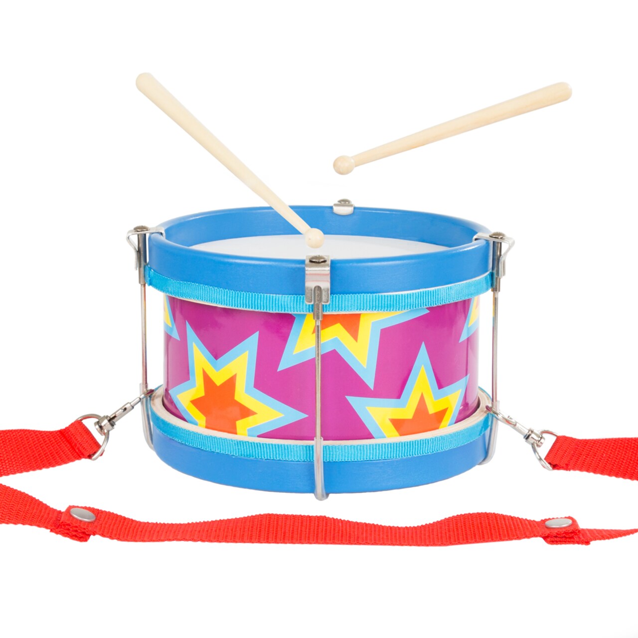 Childrens Toy Snare Marching Drum Double-Sided Adjustable Strap Wood Sticks
